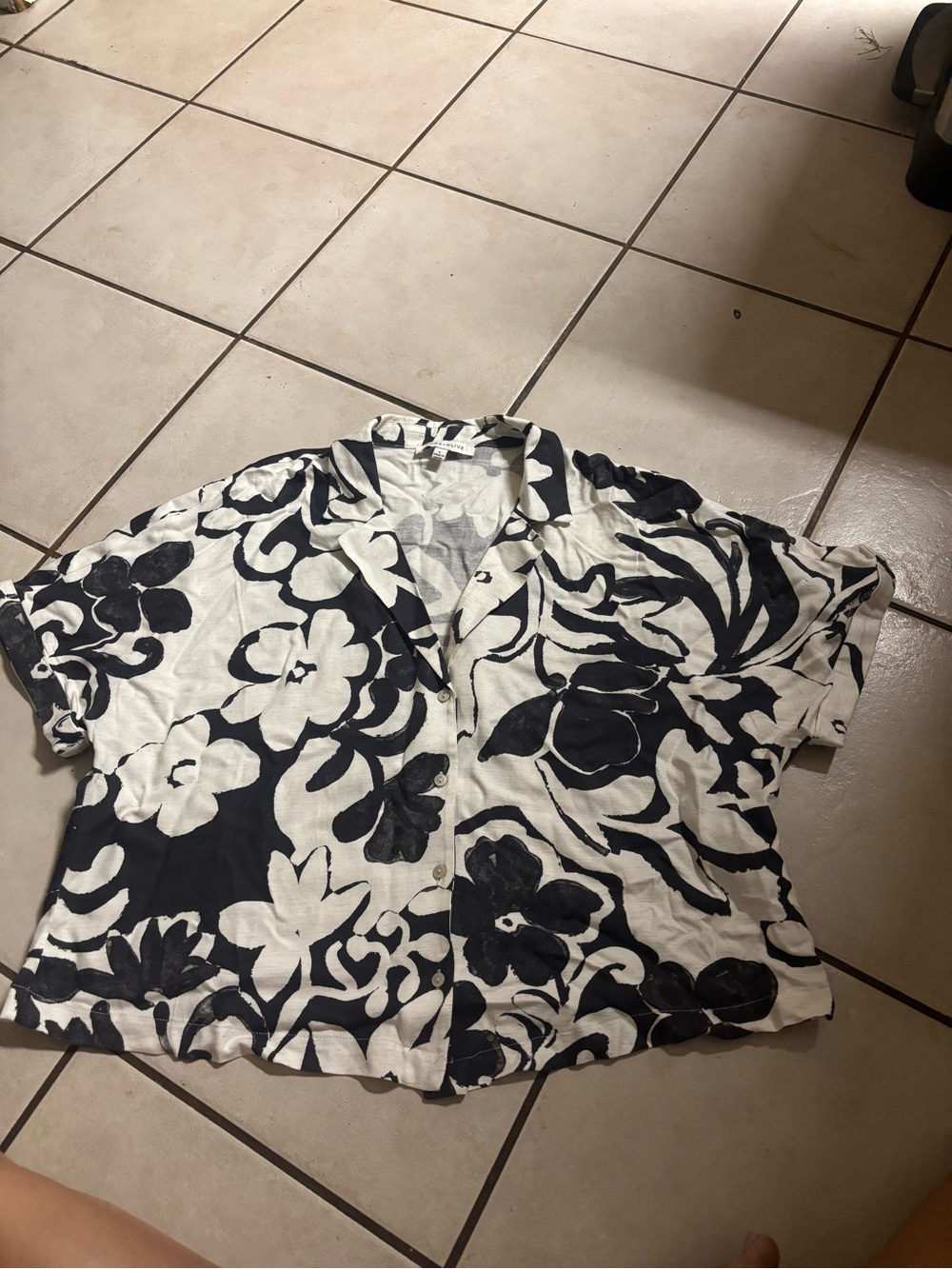 Rose & Olive White Top with Black Graphic Detail
